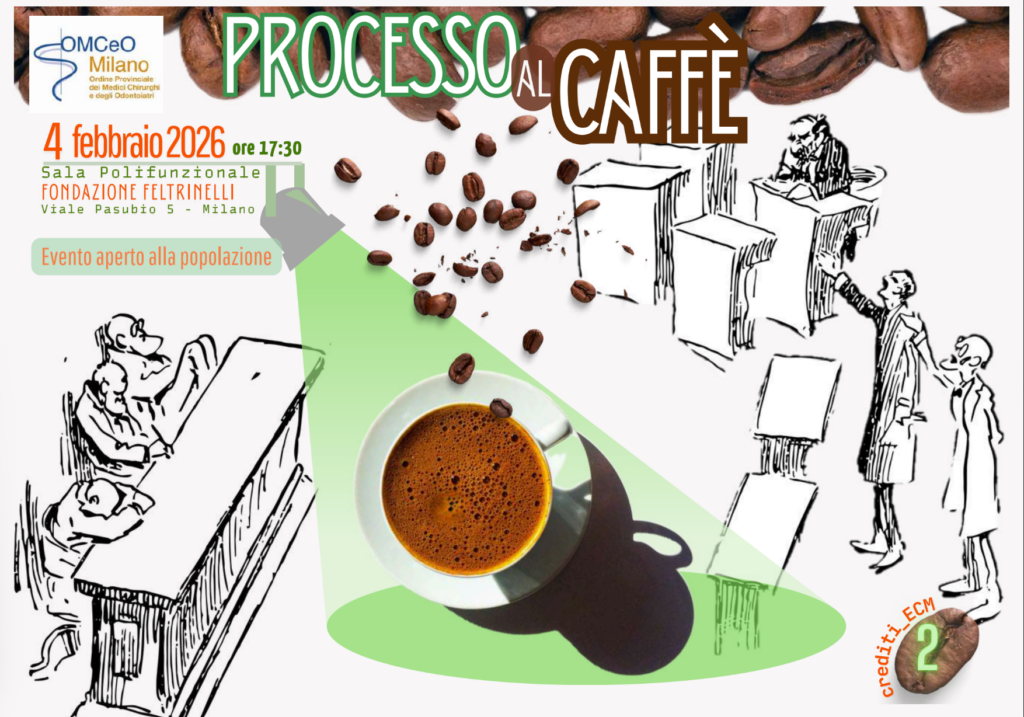 locandina evento con caffè in cartone animato